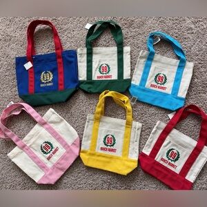 99 Ranch Mini Tote Bags set of 6 Blue Red Green Yellow Pink New With Tags